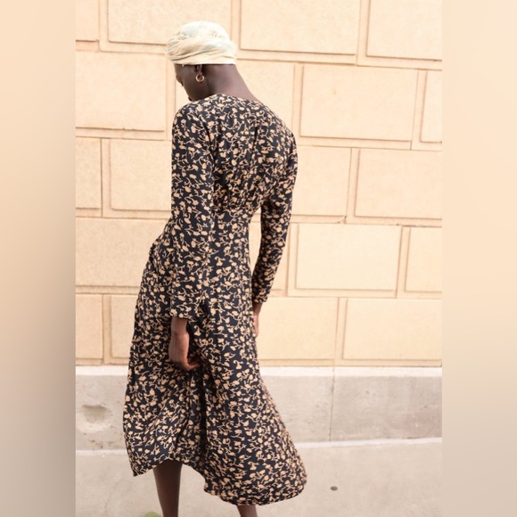 Hugo Buscati SZ 14 Vintage Brown/Black Floral MIDI Dress - Picture 7 of 14